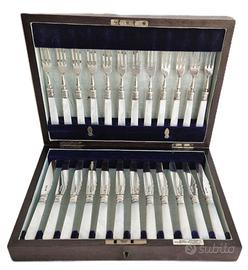 Servizio da dessert in argento 925 e madreperla