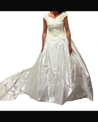 Abito da sposa principessa raso + pizzo perline -