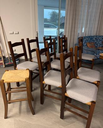 10 sedie in legno/seduta impag. Sgabello omaggio