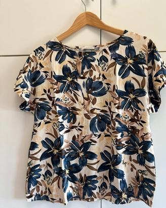Camicia casacca donna fantasia beige blu marrone