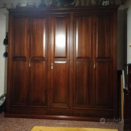 Armadio guardaroba in legno massello tinta noce
