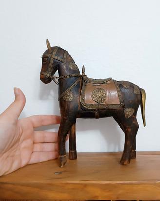 cavallo vintage 20cm legno orientale indiano 