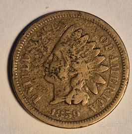 Moneta USA da un centesimo testa indiana del 1859
