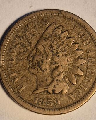 Moneta USA da un centesimo testa indiana del 1859