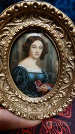 Antica Miniatura Ritratto Dipinto Su Avoriolina