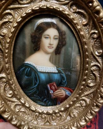 Antica Miniatura Ritratto Dipinto Su Avoriolina