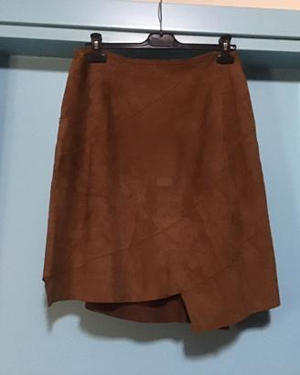 Gonna di vera pelle scamosciata asimmetrica