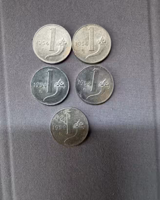 5 pezzi 1 Lira Cornucopia 1954