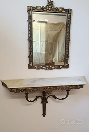 Specchio e Consolle vintage in metallo e marmo