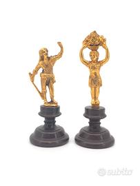 Coppia Statuine Bronzo Dorato Mercurio 700 Antico