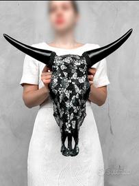 Teschio Di Mucca Vero Incastonato Con Mosaico