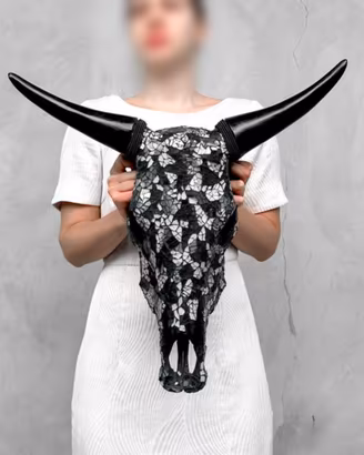 Teschio Di Mucca Vero Incastonato Con Mosaico