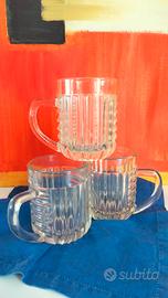 3 tazze vetro cannettato vintage 