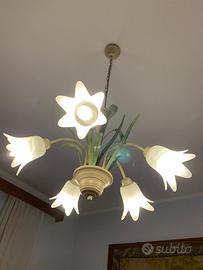 lampadario floreale Shabby Chic+2 lampada comodino