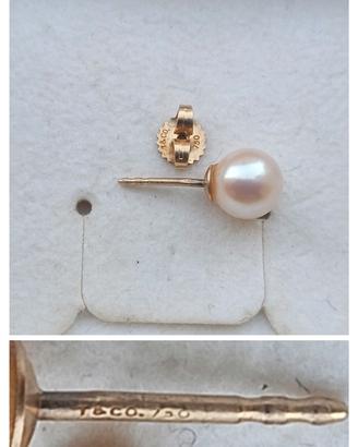ORO 750 18 KT Carati Orecchino Con perla Naturale