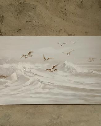 Quadro Tela gabbiani mare e glitter 65x150