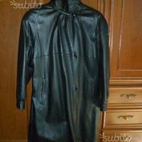 Giacca donna lunga in pelle nera della "Saturni"