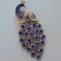 Spilla Gioiello Pavone Strass Blu