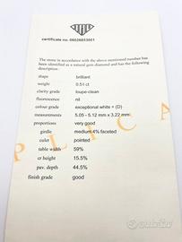 Anello oro 18KT diamante 0.51 IF D, firmatoSALVINI