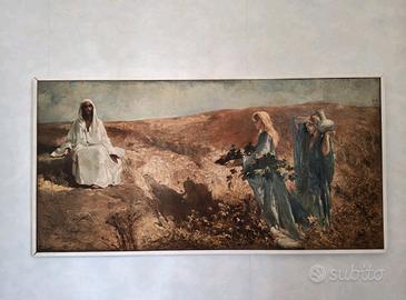 Dipinto Olio su Tela "La Tentazione nel Deserto" –