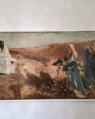 Dipinto Olio su Tela "La Tentazione nel Deserto" –