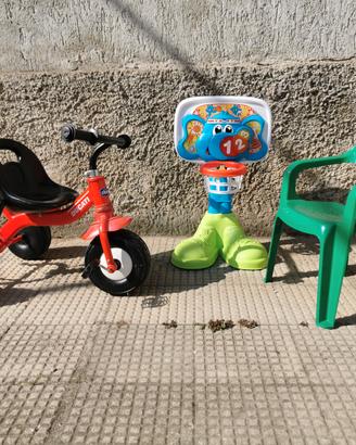 triciclo + cestino basket chicco + sedia bimbo 