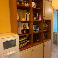 Libreria legno chiaro con ante e ripiani