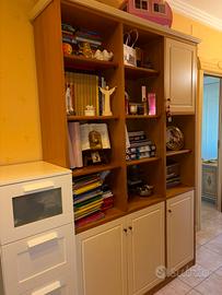 Libreria legno chiaro con ante e ripiani