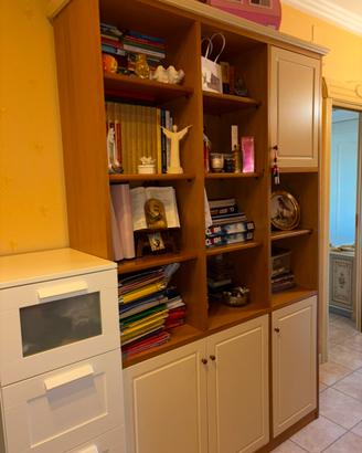 Libreria legno chiaro con ante e ripiani