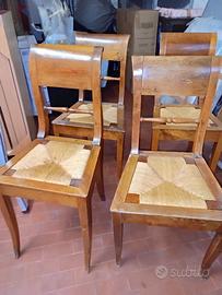 4 Sedie massello seduta in paglia intrecciata