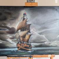 Dipinto di Veliero ad Olio su tavola di legno