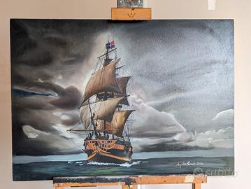 Dipinto di Veliero ad Olio su tavola di legno