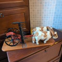 carretto con buoi legno e ferro battuto 