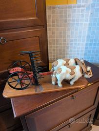 carretto con buoi legno e ferro battuto 