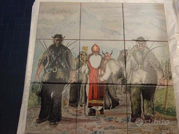 Quadro in Ceramica " Santa Klaus e Krampus"