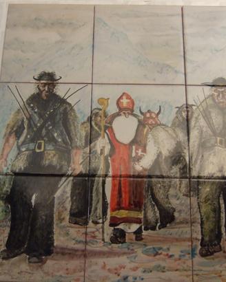 Quadro in Ceramica " Santa Klaus e Krampus"
