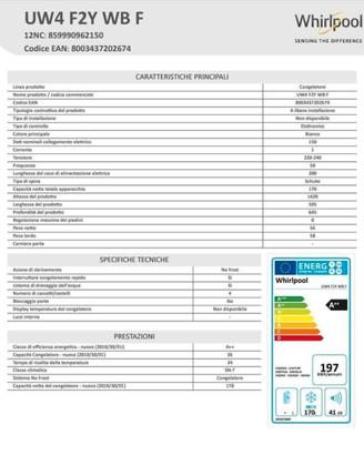 congelatore verticale whirlpool 