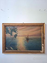 dipinto raffigurante un paesaggio marino