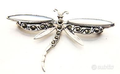Spilla libellula argento madreperla marcasite