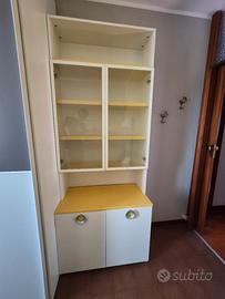 Mobile libreria credenza con vetrina bianca