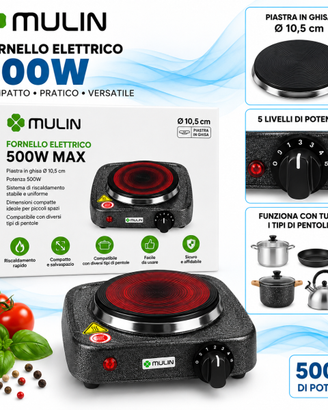 MULIN Fornello Elettrico 500W – Piastra in Ghisa Ø