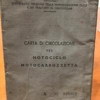 Carta circolazione vespa 125 del 1962