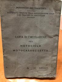 Carta circolazione vespa 125 del 1962