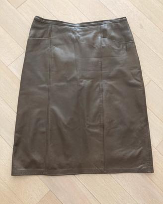 Vintage gonna taupe a matita in vera pelle