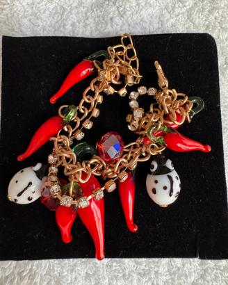 Doppio bracciale rosato con charms in vetro