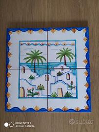 4 piastrelle artigianali decorate a mano