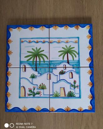 4 piastrelle artigianali decorate a mano