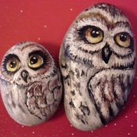 Gufo dipinto a mano su pietra levigata e arrotonda