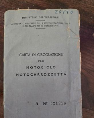 Guzzi Lodola 175 carta di circolazione