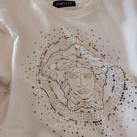 felpa Versace, bianca con strass dorati, originale